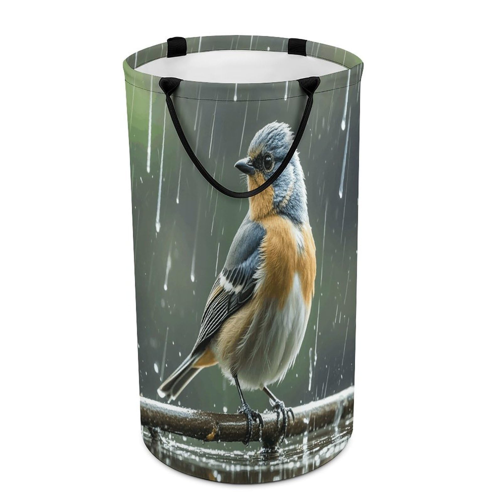 Bird on Rainy Day Laundry Basket with Handles Large Collapsible Laundry Bag Freestanding Waterproof Clothes Hamper Decor Storage of Dirty Clothe for Family Bathroom 86L