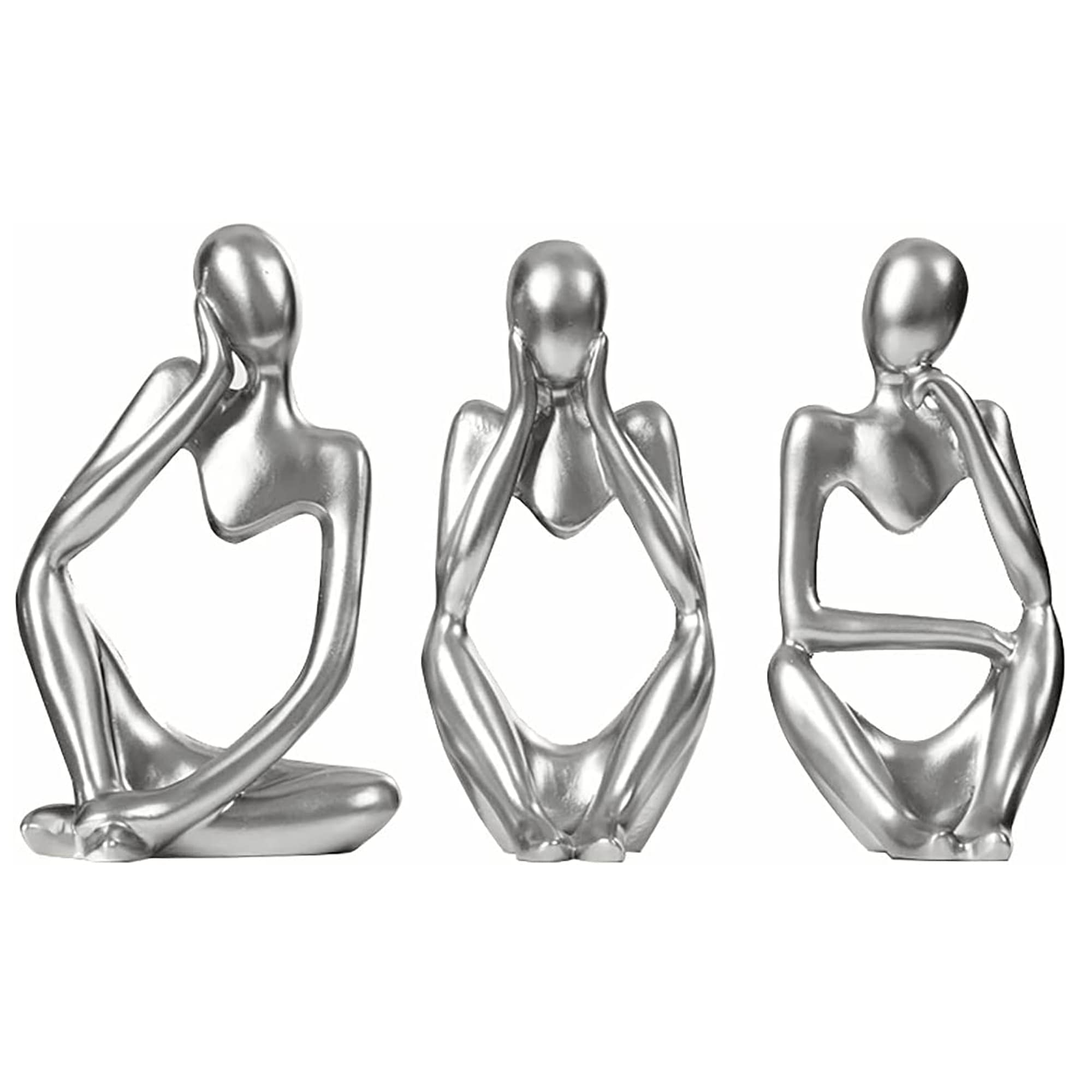 Sulfar Silver Sculpture 3 Pcs Thinker Statue set Abstract Sculptures Home Decor Modern Silver Statues Decor Accents for Bookshelf Desktop Office Decor Collectible Figurines