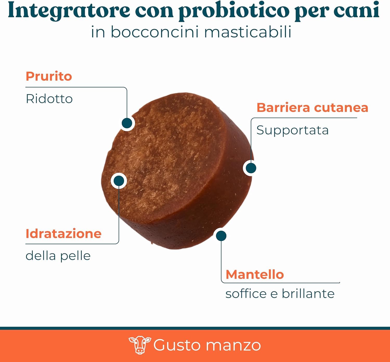 Supporto Prurito con Probiotici per Cani Gusto Manzo - Integratore per CanI per Prurito e Sensibilità Stagionali