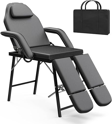 Paddie Silla portátil de tatuaje para cliente, mesa de masaje plegable para esteticista con bolsa de almacenamiento, reposapiés divididos ajustables