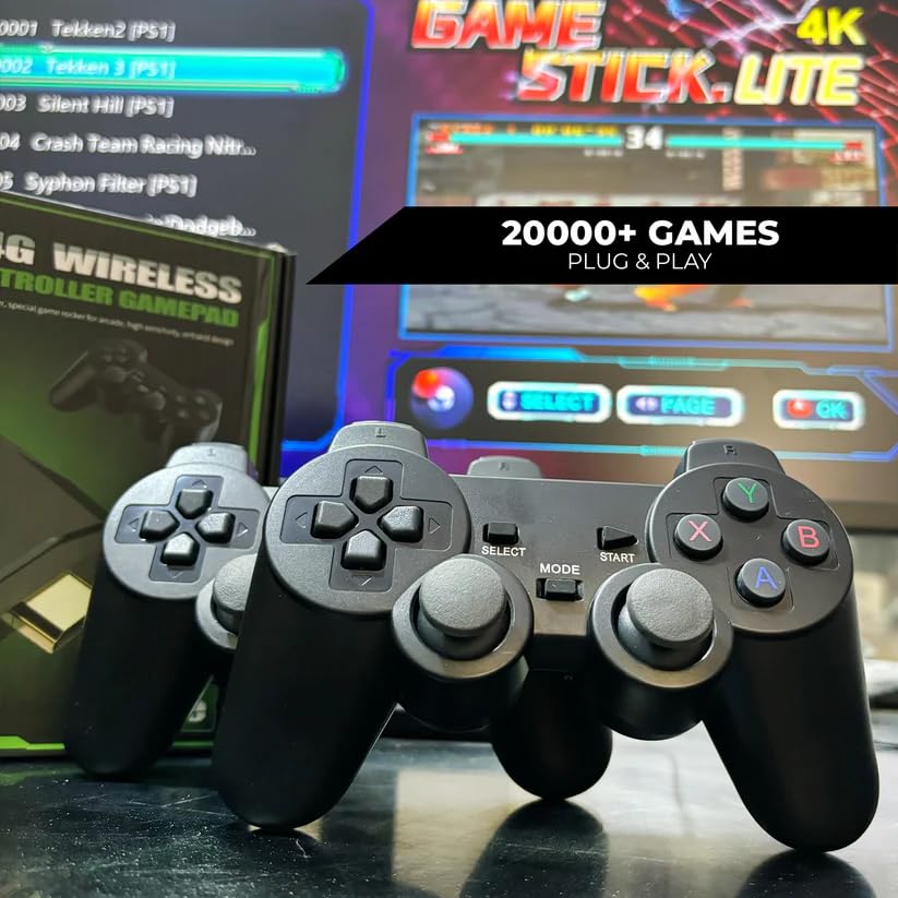 2.4G Wireless Controller Multi-Game Console Gamepad Set with 64GB Memory Card-Plug and Play Console for 3D Games+20000 Preloaded GamesDual ControllersHDMI Outputand USB Charging CablesBlack 2 61o+evIw4iL
