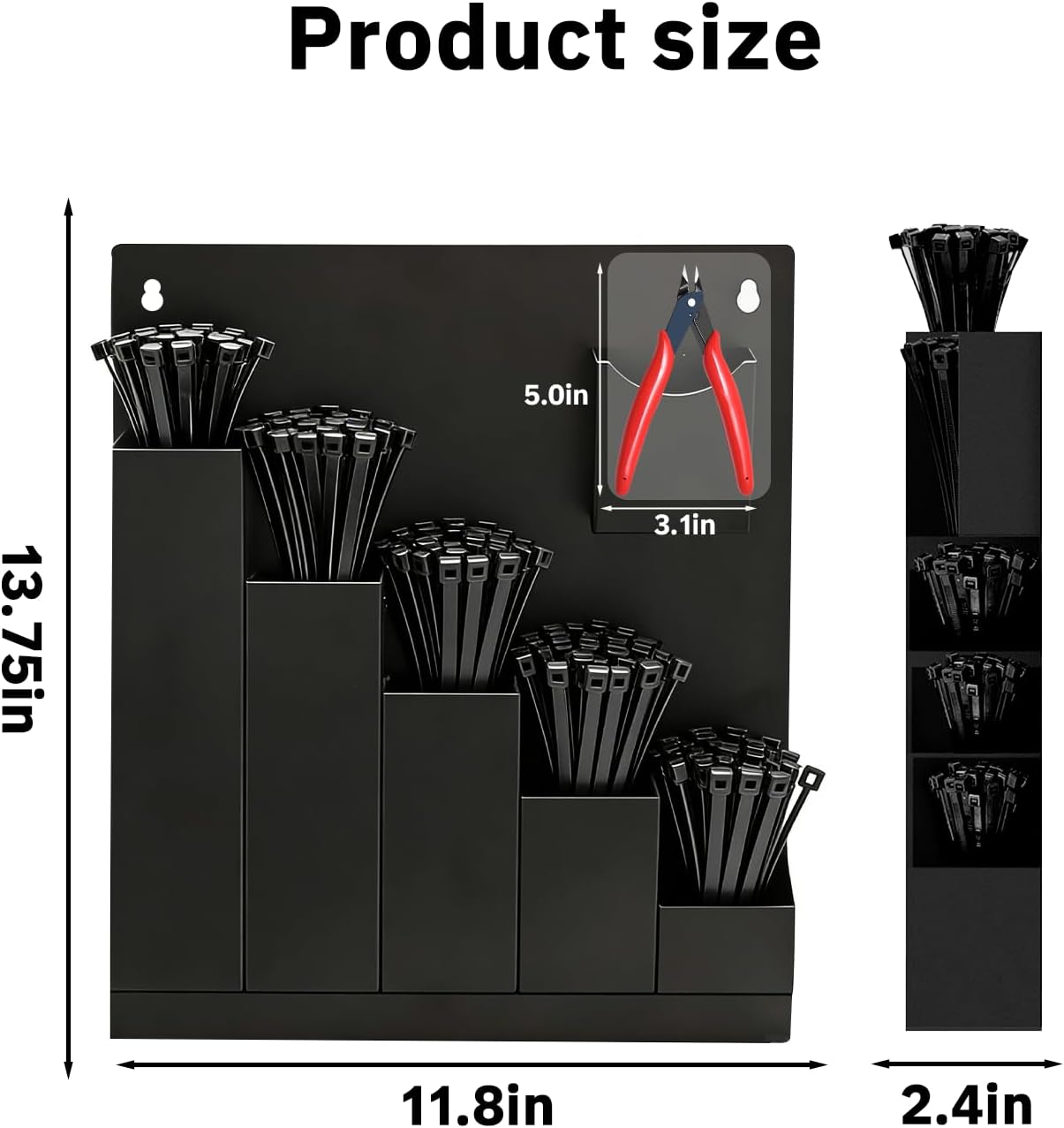 Zip Tie Holder-Wall Mount Cable Zip Tie Storage Holder with a Plier-Multiple Sizes Organizer for Garage Workshop Tool Box (Black)