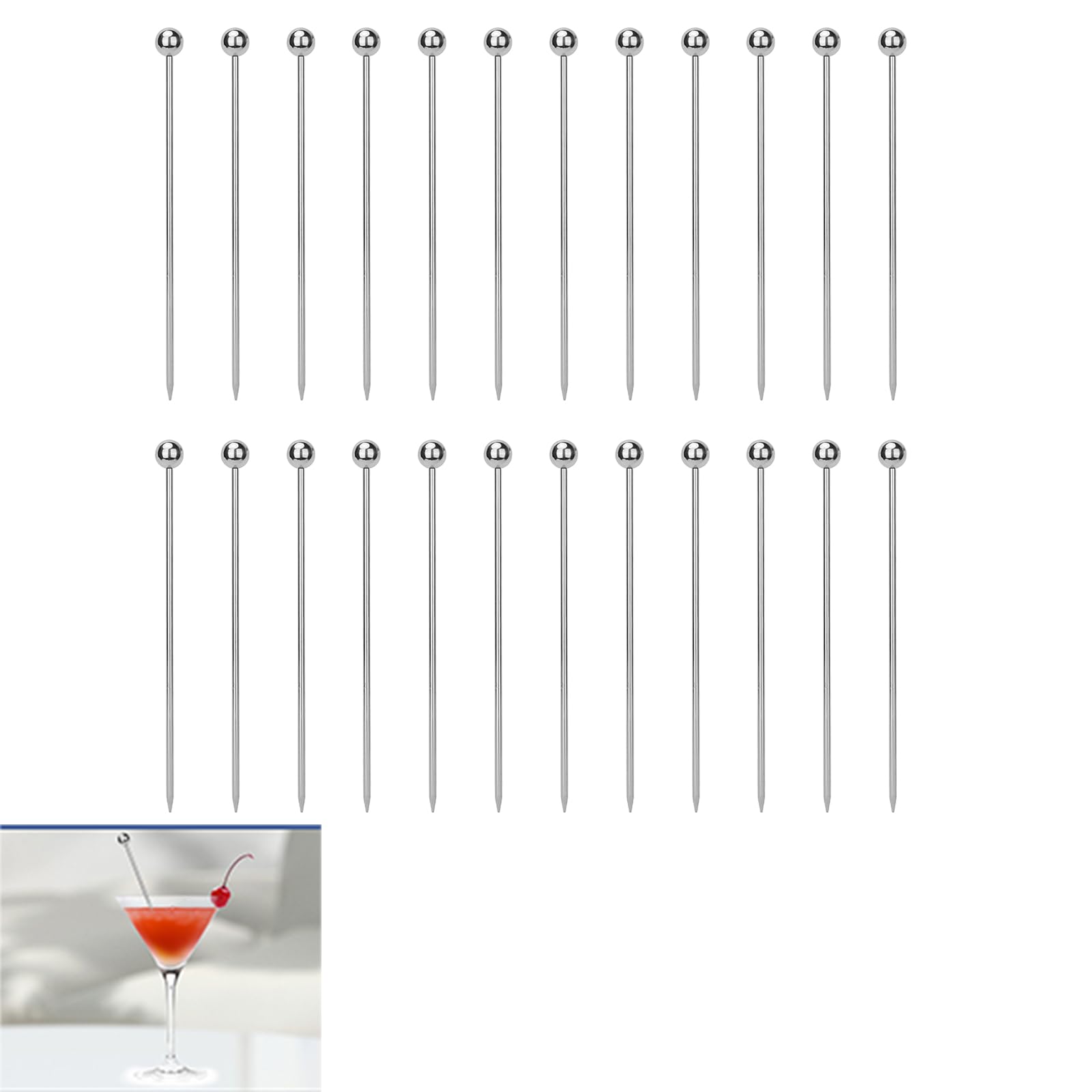 24PCS Cocktail Picks, Reusable Metal Toothpick,4.3IN Stainless Steel Cocktail Toothpick, Martini Skewer, Bloody Mary Skewer for Olive Appetizer Fruit