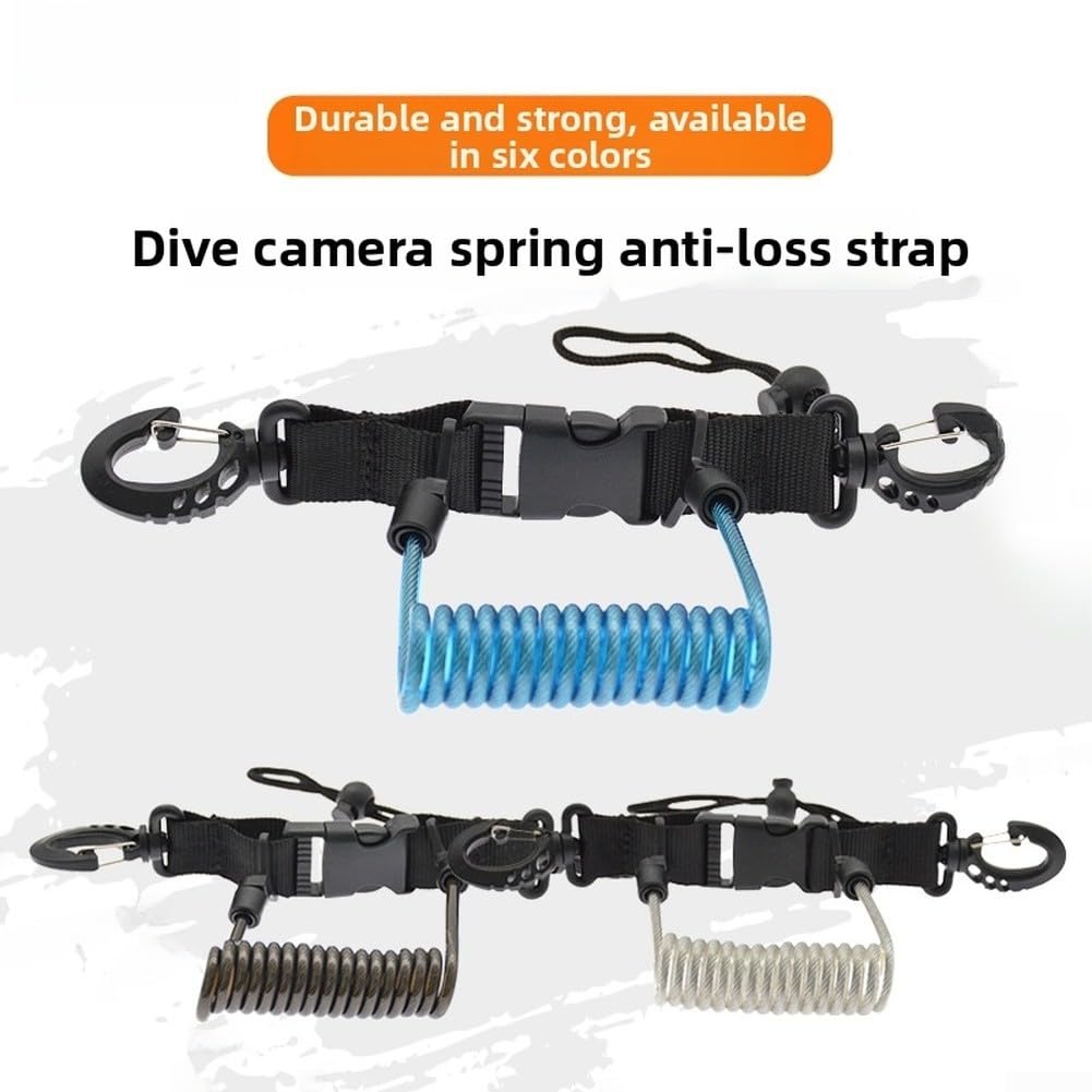 Cordino per fotocamera subacquea, elastico da 1,1 m per filo a molla in acciaio inox rivestito in TPU, con fibbia a sgancio rapido, sicuro laccio anti-smarrimento per attrezzatura subacquea e