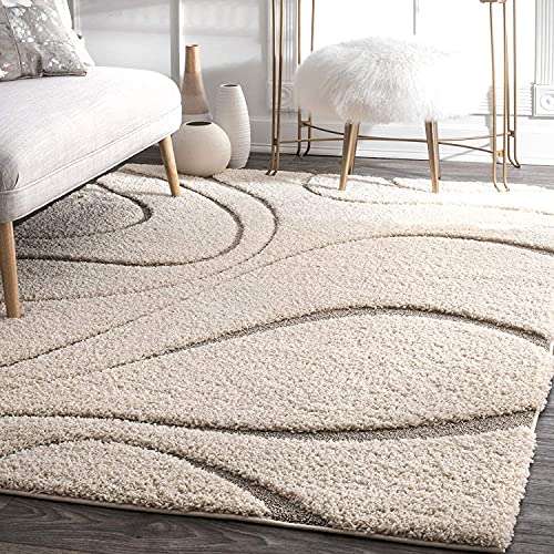 Image of Shaggy Carpet for Living Room 10X12 FEET Fluffy Plush Area Rug, Thick Fur Floor Carpet Modern Cozy Rug for Home Decor, Kids Room Bedside Hall, Durable Comfortable Shaggy Rug (IvoryBeige01)