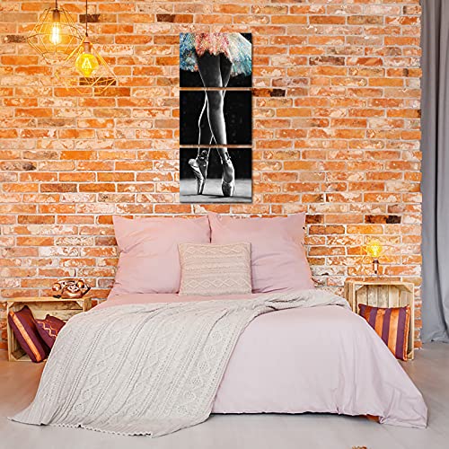 Apicoture Ballerina Wall Art Black And White Ballet Dance Girl Artwok Painting Prints For Girls Bedroom Dancing Room Wall Framed 12"X16"X3 Panels #TOP4