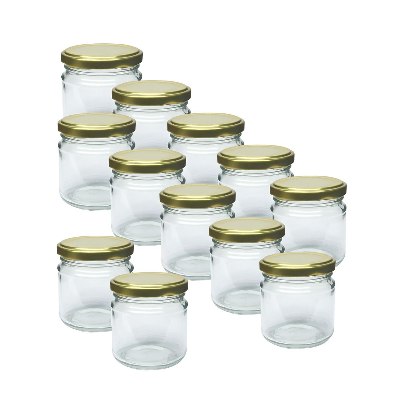 DIAH DO IT AT HOME 12 Pack 212ml Glass Jam Jars with Gold Lids - Elegant Small Storage for DIY Honey, Preserves & Chutney - Airtight Reusable Canning Set for Wedding Favours & Gifts (Set of 12)