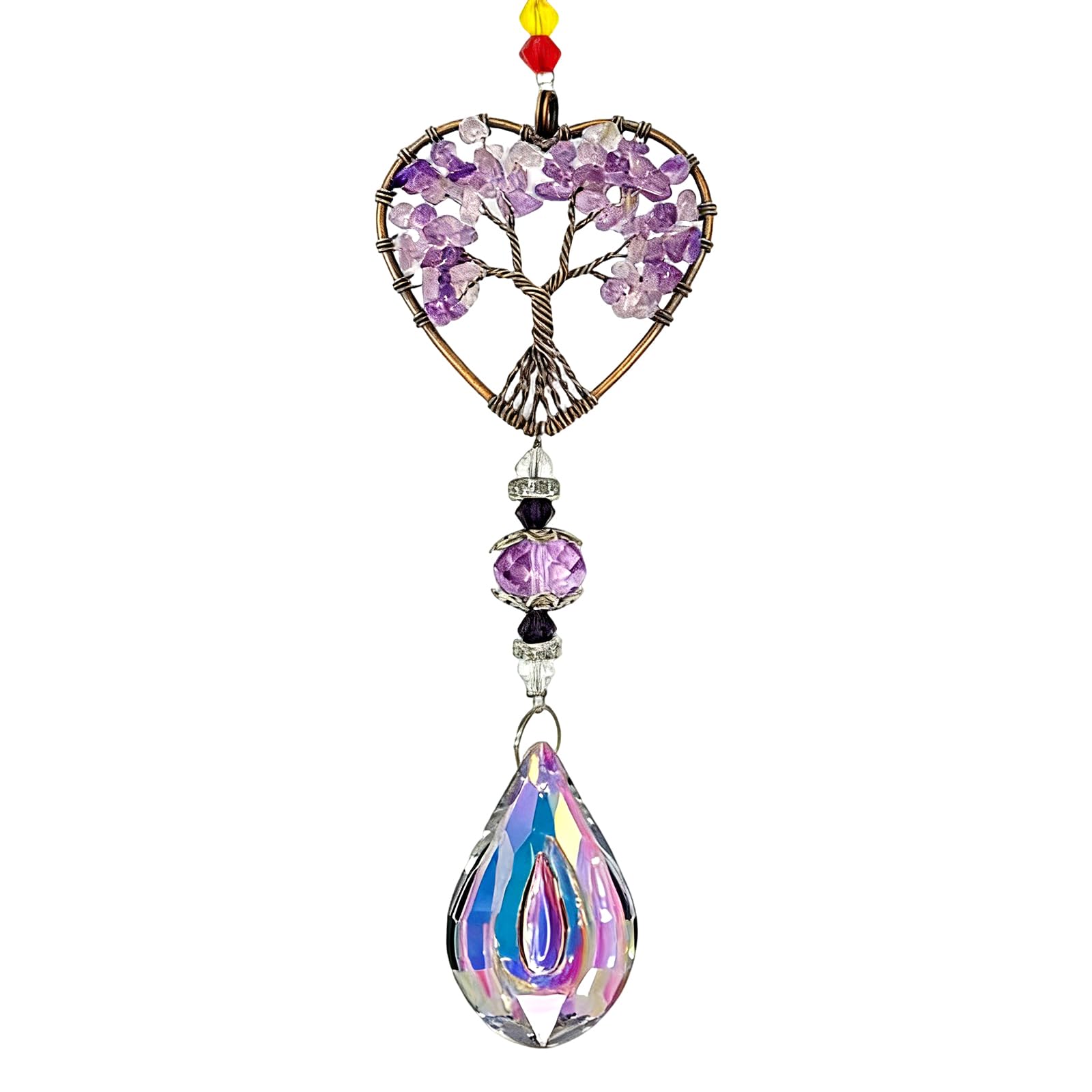 Nocecfi Women's Purple Tree Of Life Natural Chakra Healing Crystal Window Decor, Amethyst Sun Catchers For Windows, Gemstone Pendant Rainbow Maker Hanging Crystal Spiritual Gifts For Window Decor