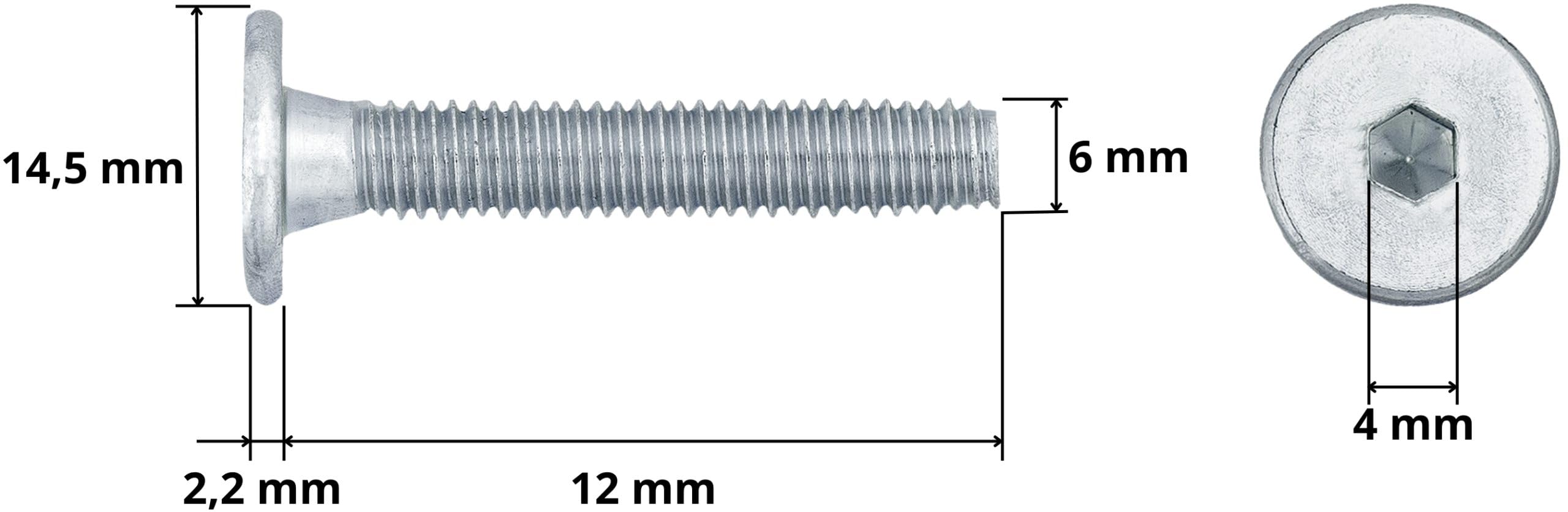 HEXATON Flat Head Socket Metric Screws M6 x 12 mm - 100 Pieces - Fully Threaded - Galvanized Steel - Hex Drive Socket Metric Thread - Image 4