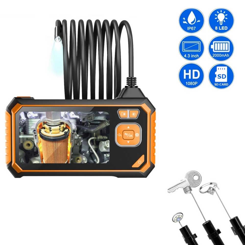 Vetrineinrete® Telecamera endoscopica con sonda monitor 4,3” full hd 1080p 2 mpx 5 metri foto e video impermeabile IP67