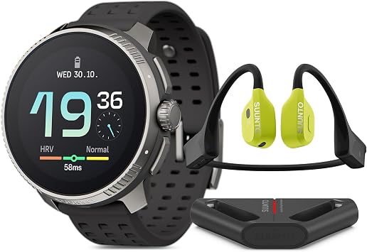 SUUNTO Race Titanium GPS Sports Watch Charcoal, Wing Bone Conduction Headphone Lime