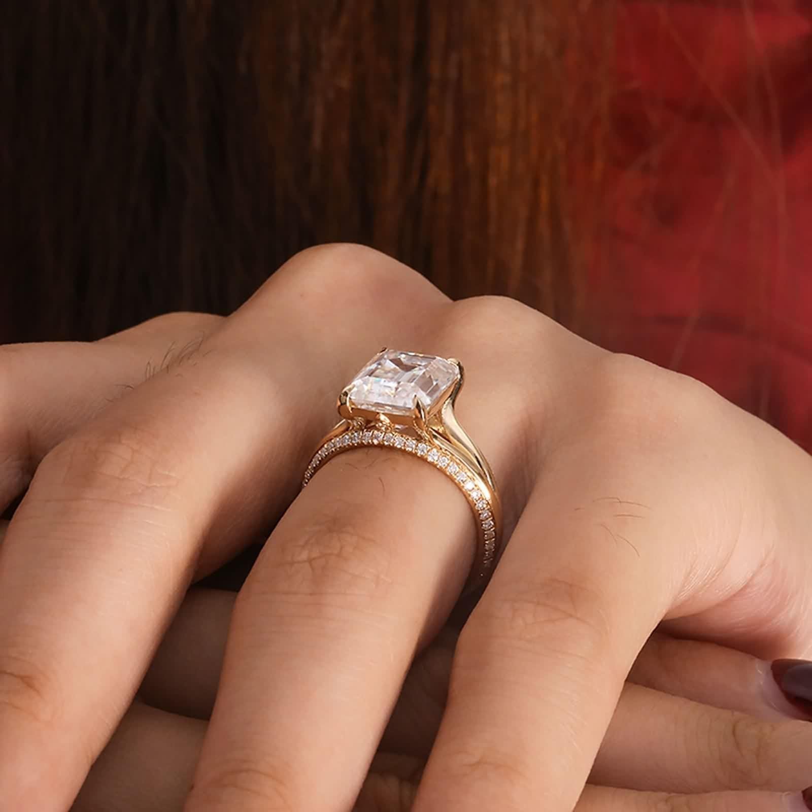 Moissanite pierścionek zaręczynowy damski, pierścionek zaręczynowy, złoty pierścionek zaręczynowy z 4 pazurami, prawdziwe żółte złoto 14K/18K