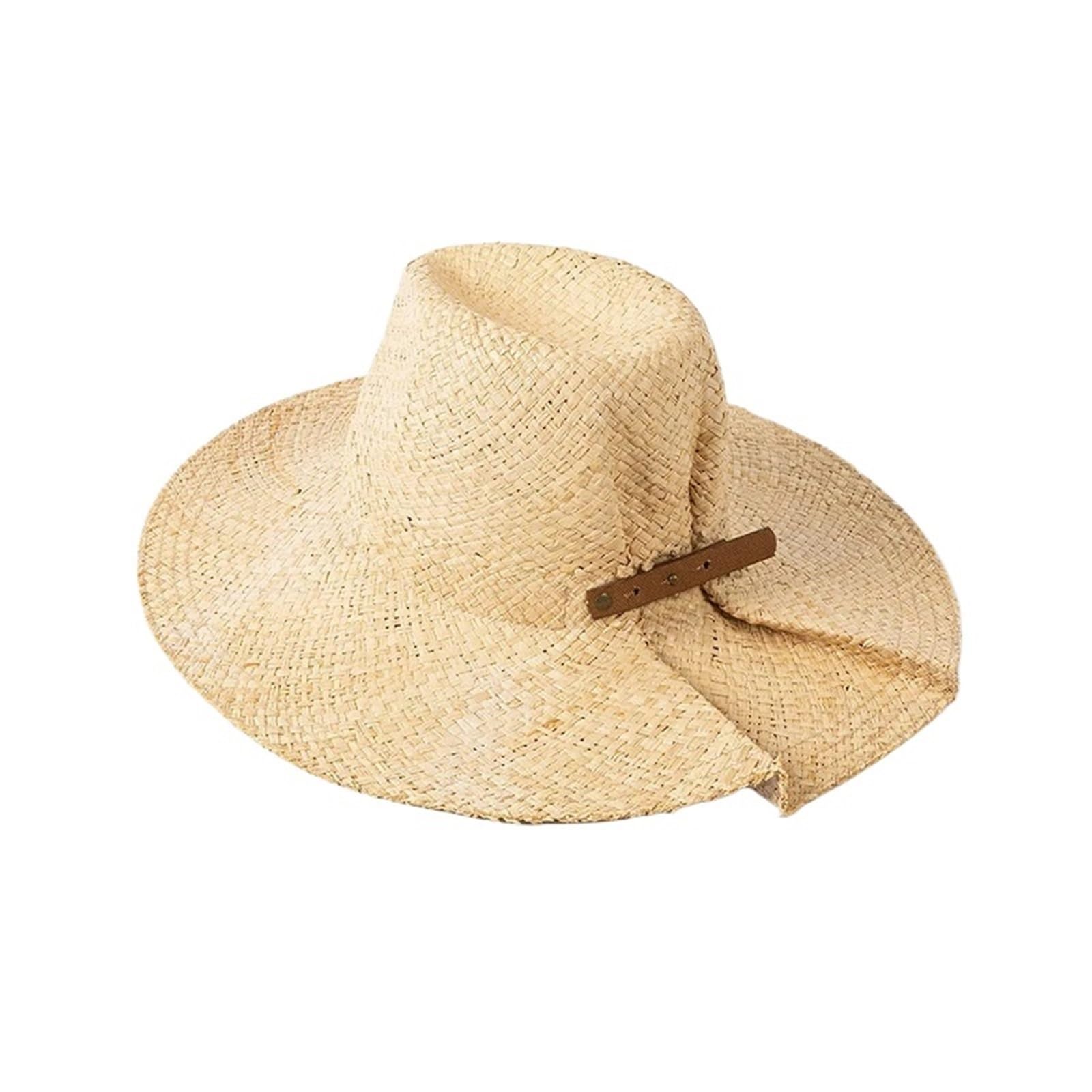 Generico Cappelli di Paglia di Rafia per Donna e Uomo Fatti a Mano, Ampia Spiaggia di Panama, Vintage, firmati per Il Sole Estivo