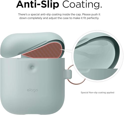 Miniatura 4 de elago Funda de silicona con llavero compatible con Apple AirPods 2 funda de carga inalámbrica, LED frontal visible, revestimiento interior