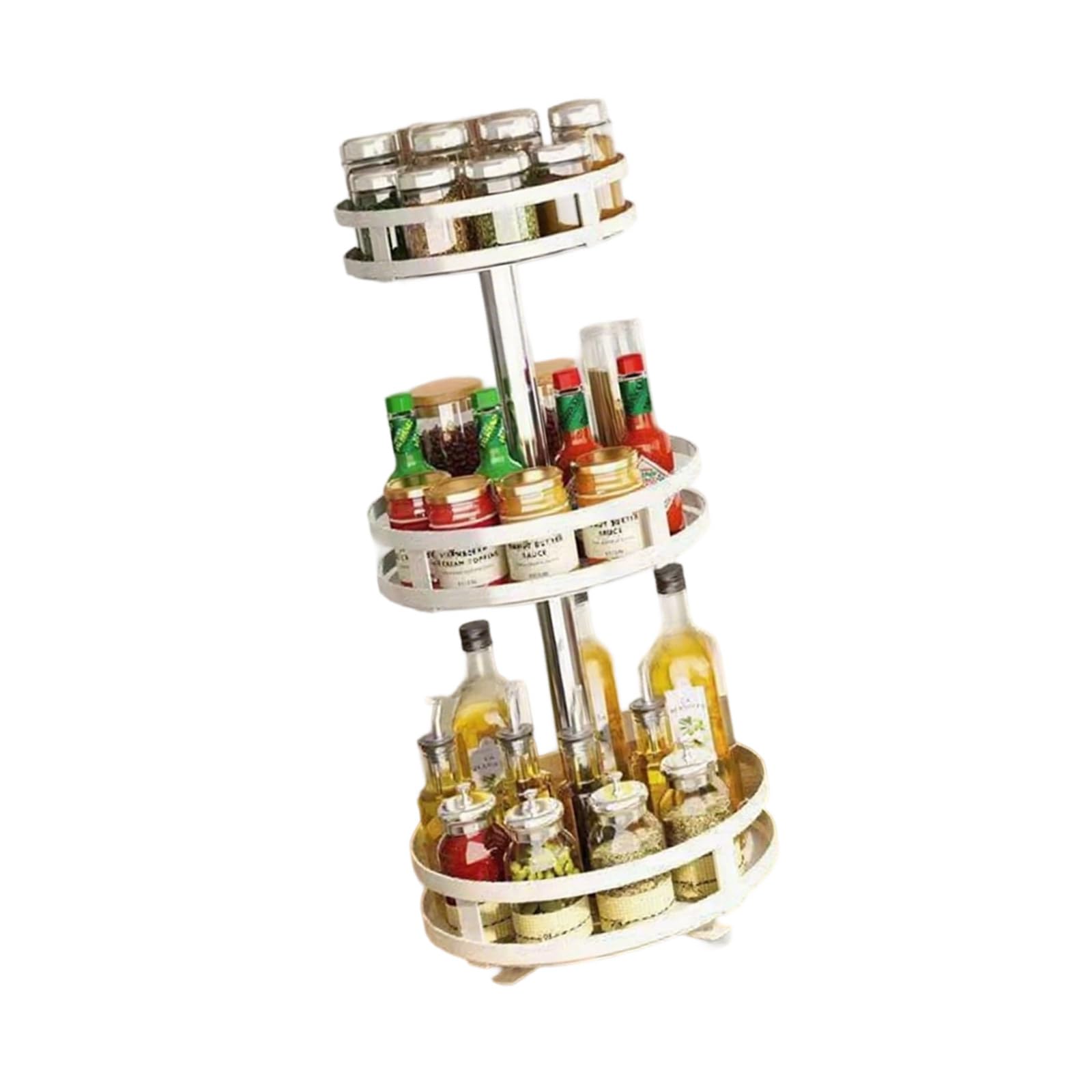 Qusinfc Space Saving Rotating Shelf for Kitchen Bathroom Metal Organizers Adjustable Cosmetic Storage Rotating Kitchen Countertop Organizers