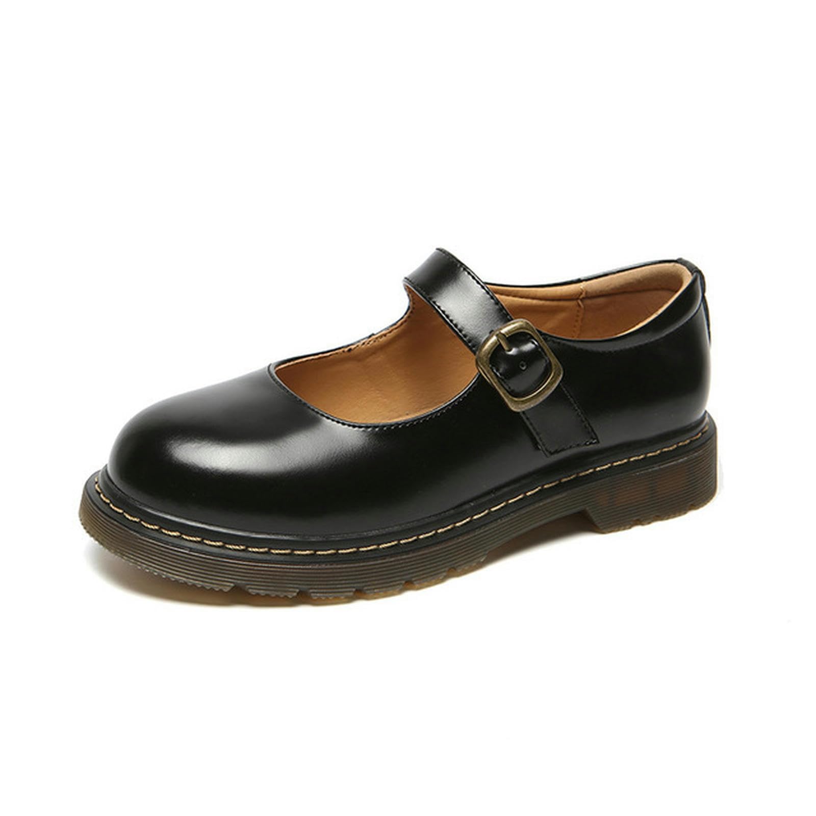 Petites chaussures en cuir à bout rond et talons hauts rétro pour femme Chaussures Mary Jane
