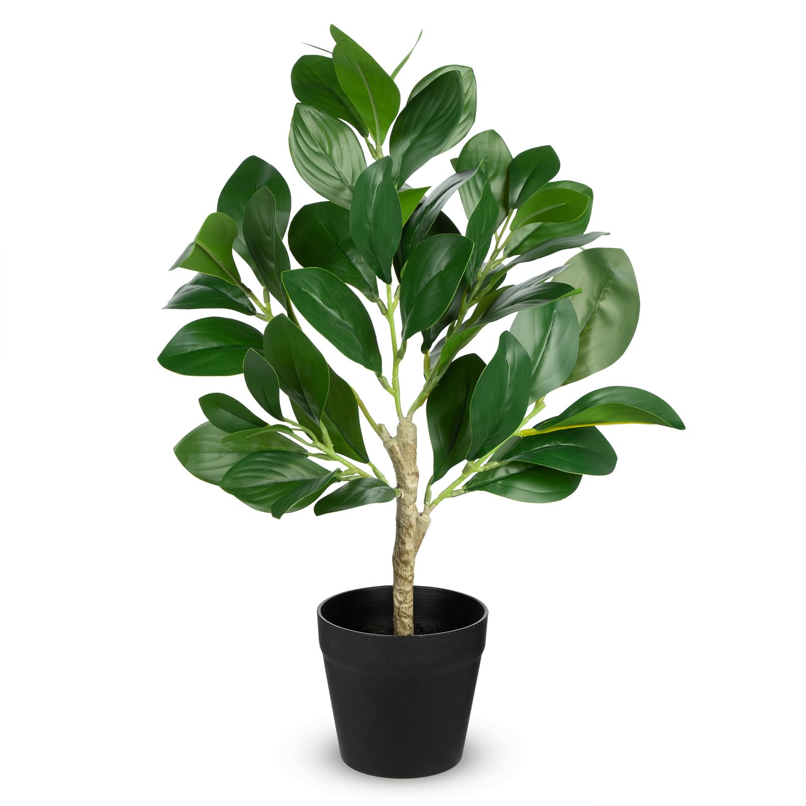 Arborus 45CM Tall Artificial Ficus Plants Indoors Fake Green Plant in Black Pots Desk Plant Potted Small Faux Trees for Home Office Shelf Kitchen Bathroom Table Decorations