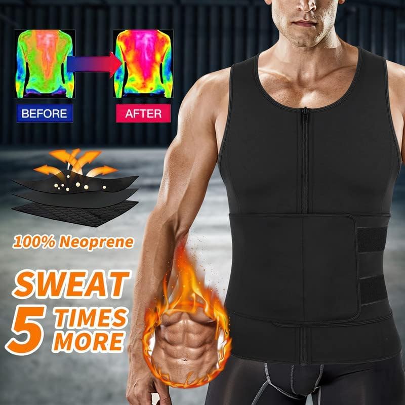 SHAPERIN Men Neoprene Sauna Zipper Waist Trainer Vest Tank Top Trimmer Body Shaper - Image 2