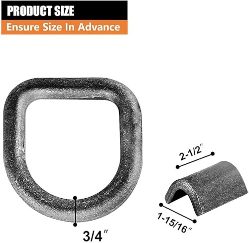 Miniatura 3 de Paquete de 8 anillos en D de soldadura SALUINOKI 34 resistentes para remolques soldables 34 para remolques carga de rotura de 26500 libras