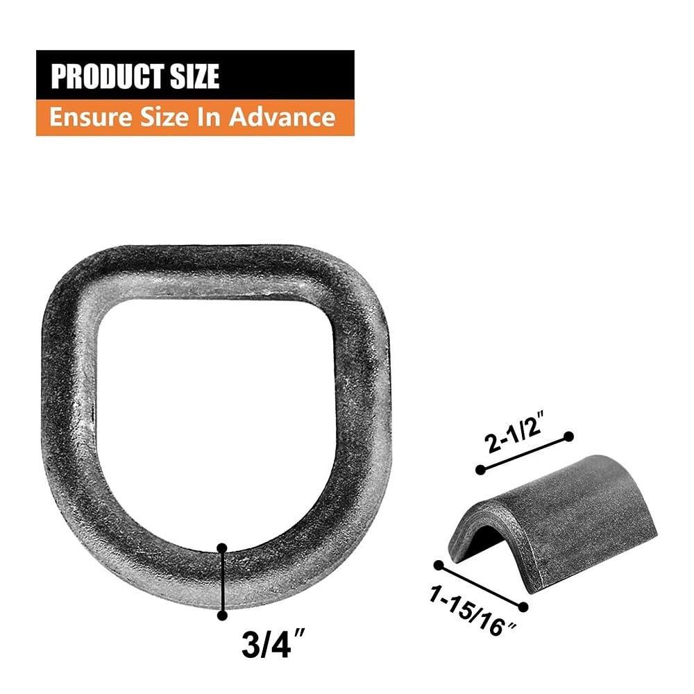Confezione da 8 anelli a D da 3/4, saldabili, resistenti, per rimorchi, carico di rottura 12.020 kg