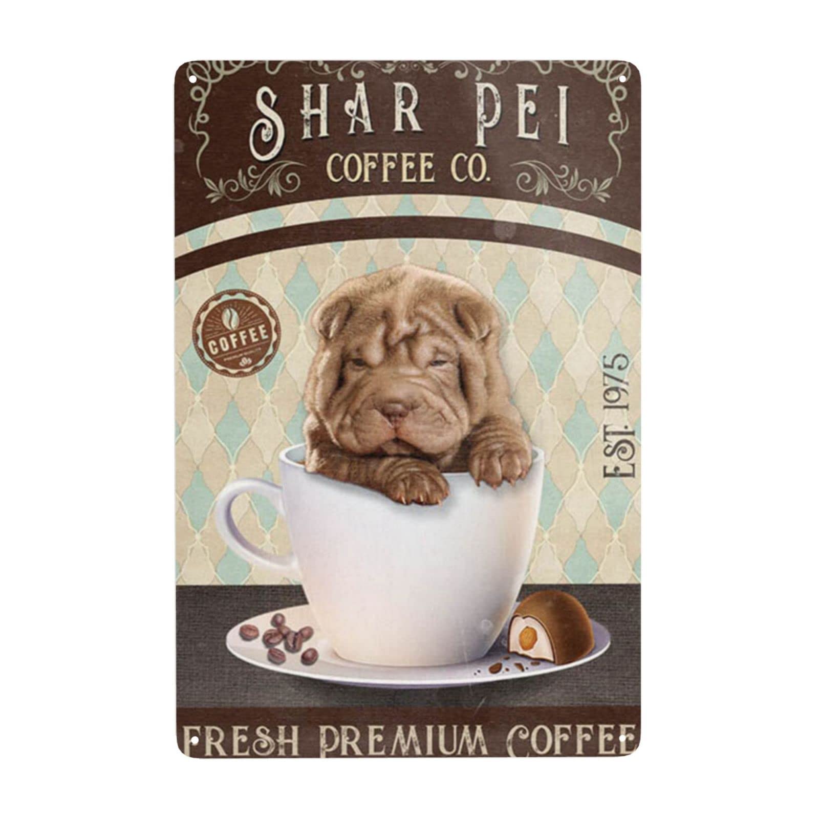 AZOLID Metal Signs Shar Pei Dog Coffee Co. Fresh Premium Quality Tin Sign Vintage Funny Home Kitchen Bar Club Cave Rustic Wall Art Decor 14X20CM