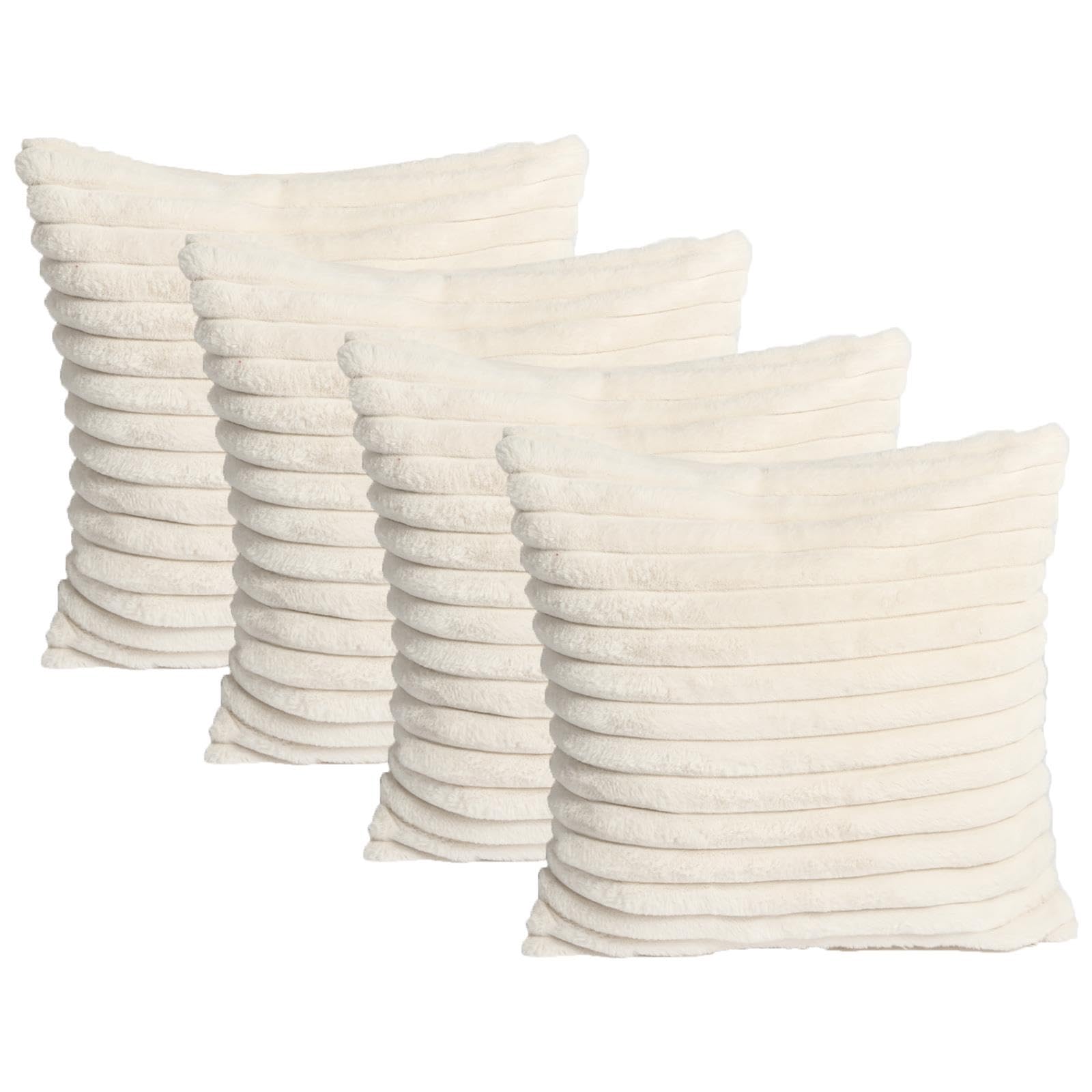 Ohs Natural Faux Fur Rib Cushion Covers, Sofa Seat Cushions Home Decor Sofa Bedroom Living Room Lounger Throw Pillow Covers For Cushion Inserts - Pack Of 4, Beige