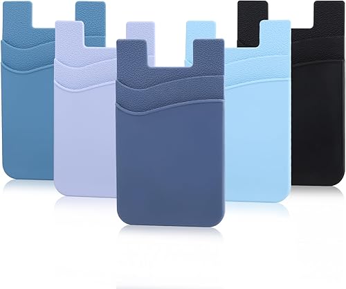 Cartera para teléfono adhesiva, paquete de 5 tarjeteros para la parte posterior de la funda del teléfono, soporte adhesivo de silicona para tarjetas