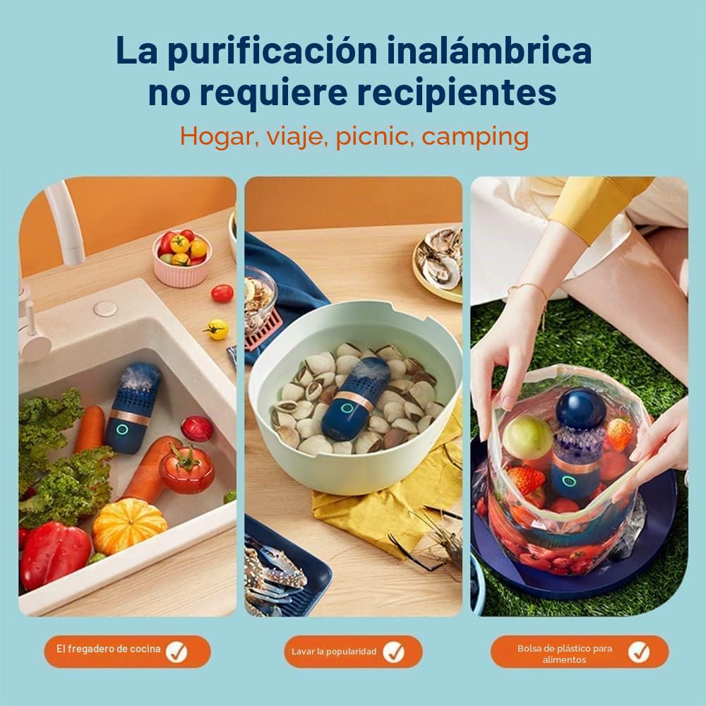 Lavadora de frutas y verduras portátil inalámbrica de frutas purificador de alimentos Máquina de desinfección para el hogar, azul oscuro