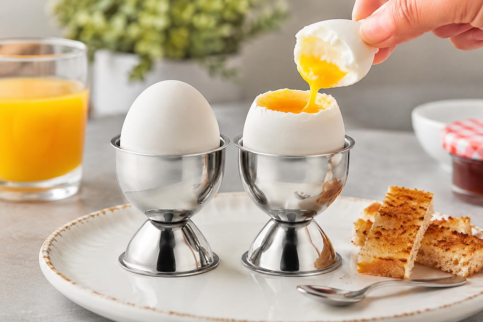 Dynore Stainless Steel Egg Holder Cups for Raw and Boiled Eggs Set of 4 2