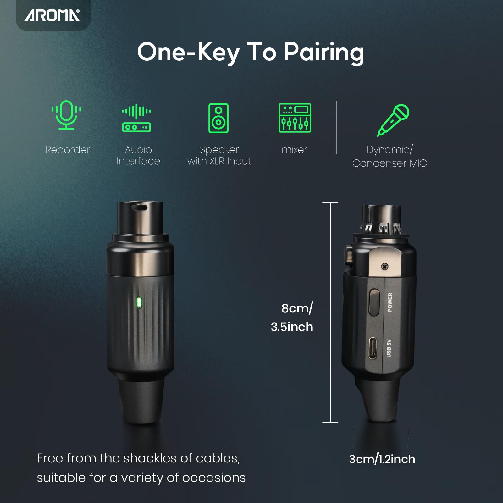 AROMA Trasmettitore e Ricevitore XLR Wireless, Sistema Audio Microfono UHF Senza Fili per Microfoni Dinamici e Mixer PA