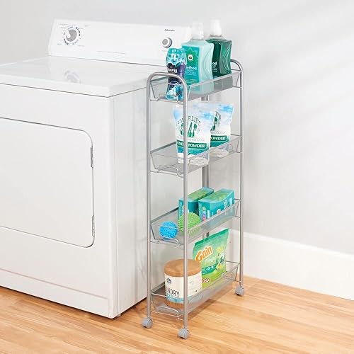 Miniatura 2 de mDesign Carrito organizador de almacenamiento de metal de acero delgado con 4 estantes para lavandería, cocina, organización de baño, soporte