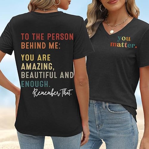 Miniatura 2 de Camiseta You Matter You Amazing Beautiful Enough Casual con cuello en V para mujer
