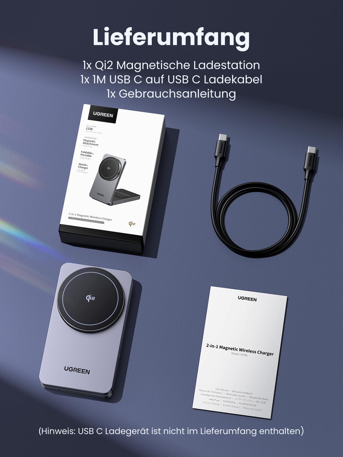 UGREEN MagFlow Qi2 15W 2-in-1 iPhone Faltbare Ladestation mit Magsafe