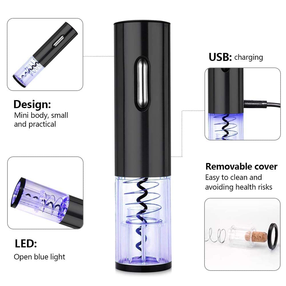 DASIAUTOEM Tire Bouchon Électrique, Ouvre Bouteille Électrique Rechargeable,Ouvre-bouchon Automatique de Vin Tire Bouchon avec Coupe-Capsule pour Vin Champagne, Cadeau Homme et pour Amateurs de Vin