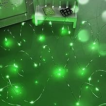 Guirlande lumineuse 50 LED guirlandes lumineuses irlandaises décoratives à piles, lumière de fil d'argent pour chambre à coucher, mariage, jardin (vert)