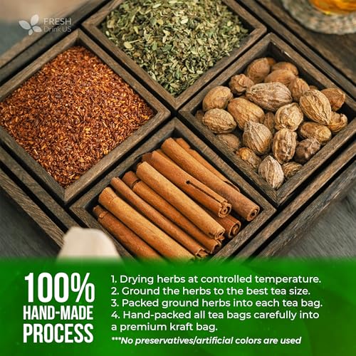 Image of FreshDrinkUS, 30 Tea Bags Herbal Tea - Caffeine-Free Herbal Tea with Rooibos, Turmeric & Hibiscus - Loose Leaf Blend for Daily Rituals and Clean Living - Vegan, No Additives