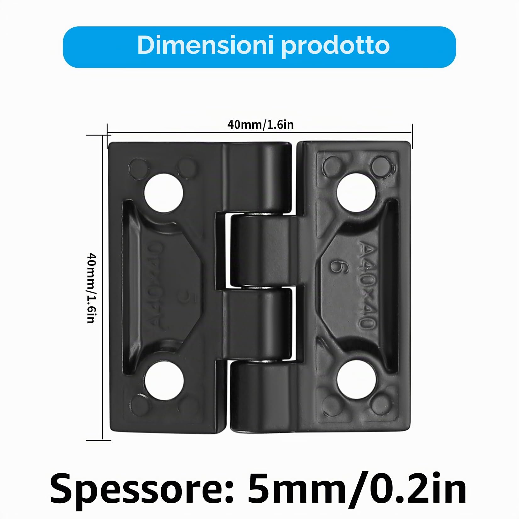 8 PZ Cerniere Pieghevoli, Connettori in Acciaio Inossidabile 40x40mm, a Scomparsa Pesanti in Nero, Set per Porte in Legno, Finestre, Armadi, Cancello da Giardino