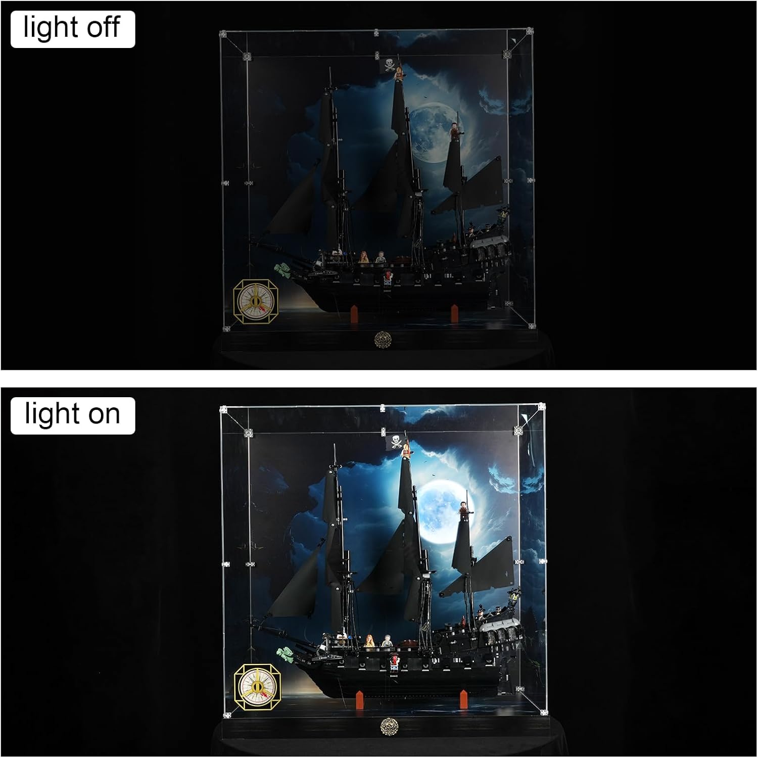 Acrylic Display Case for Lego Icons Captain Jack Sparrow's Pirate Ship, with LED Light, Display Box Compatible with Lego Black Pearl 10365- Case Only, No Model