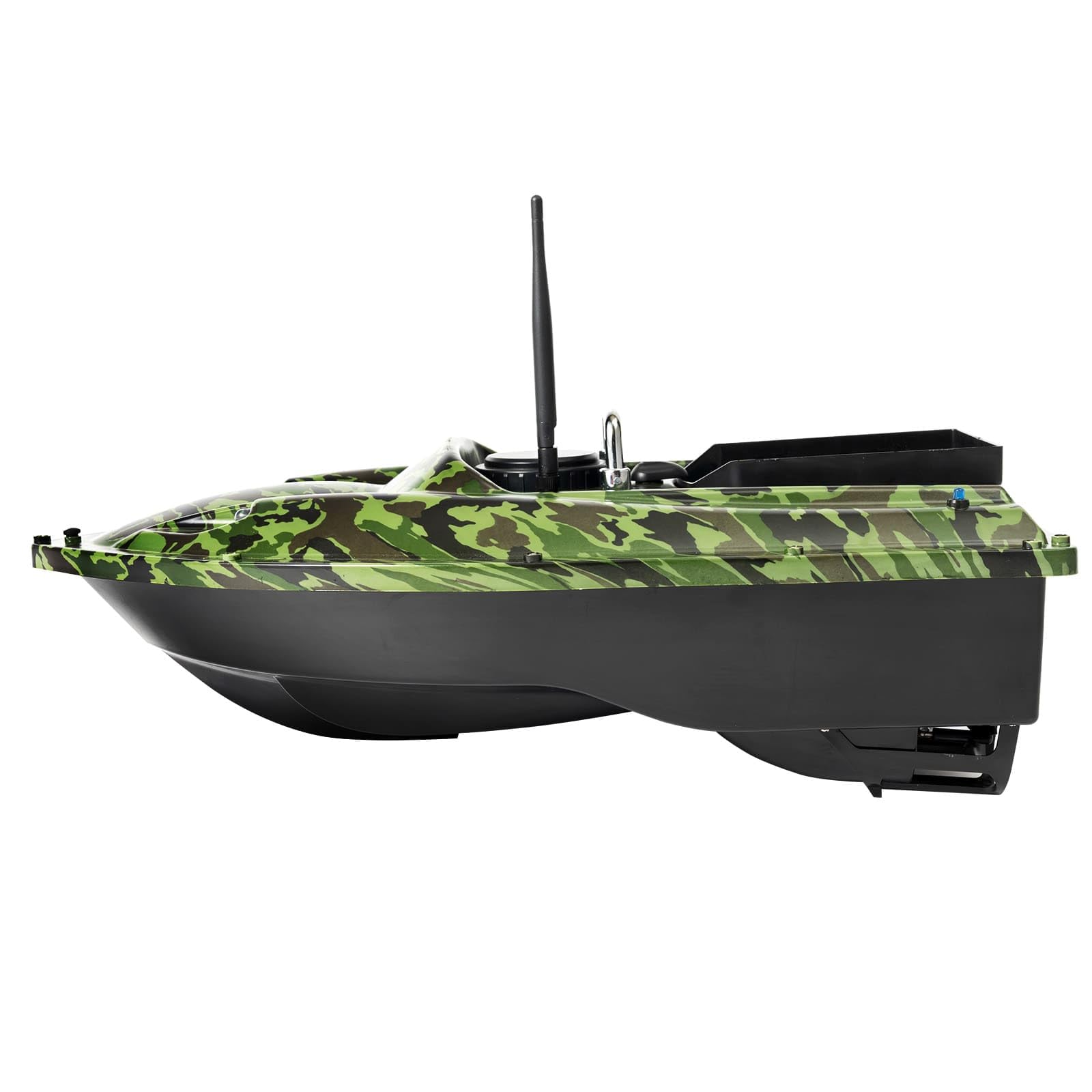 Barca da esca, Barca da esca telecomandata 500M, Doppio motore, Crociera automatica, Batteria 5200mAh, Luci LED, Ideale per pesca in lago/fiume (Mimetica)