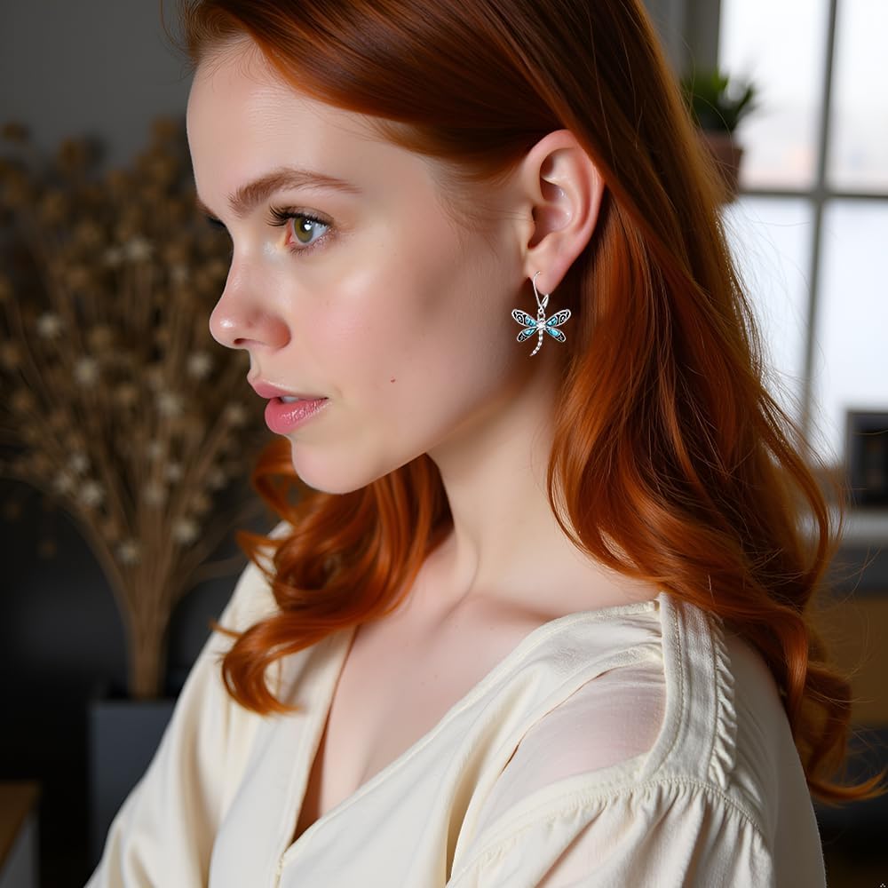 Dragonfly Earrings for Women Dangle Dragonfly Earrings Sterling Silver Leverback Jewelry Turquoise Dangle Jewelry Birthday Gifts - Image 4