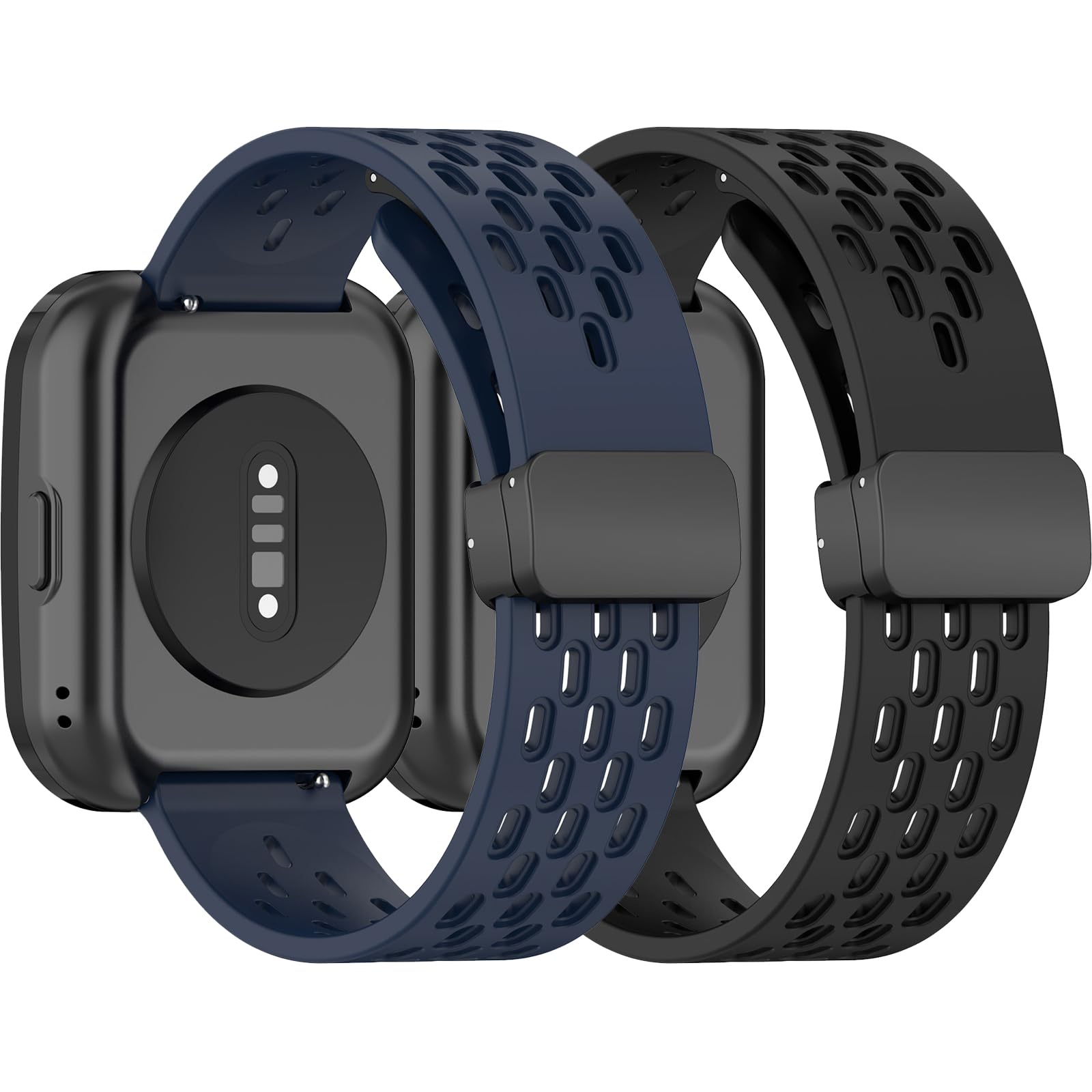 2PACKS Bands Compatible with AMAZTIM C20 Pro/C20/M2/T2 Watch Bands for Women Men,Soft Silicone Air-Holes Replacement Wristbands Strap for KOSPET Tank M1 Pro/M1/M2/T2 Smartwatch (Black&DarkBlue)