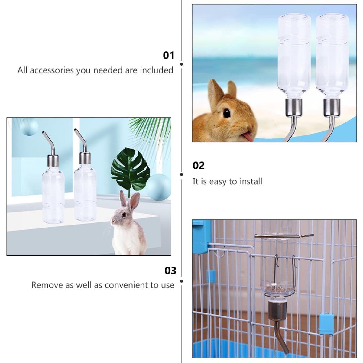 POPETPOP 6piezas Botella De Agua para Bebedero Colgante Inoxidable Sin Fugas para Hámsters Conejos y Chinchillas Unidades