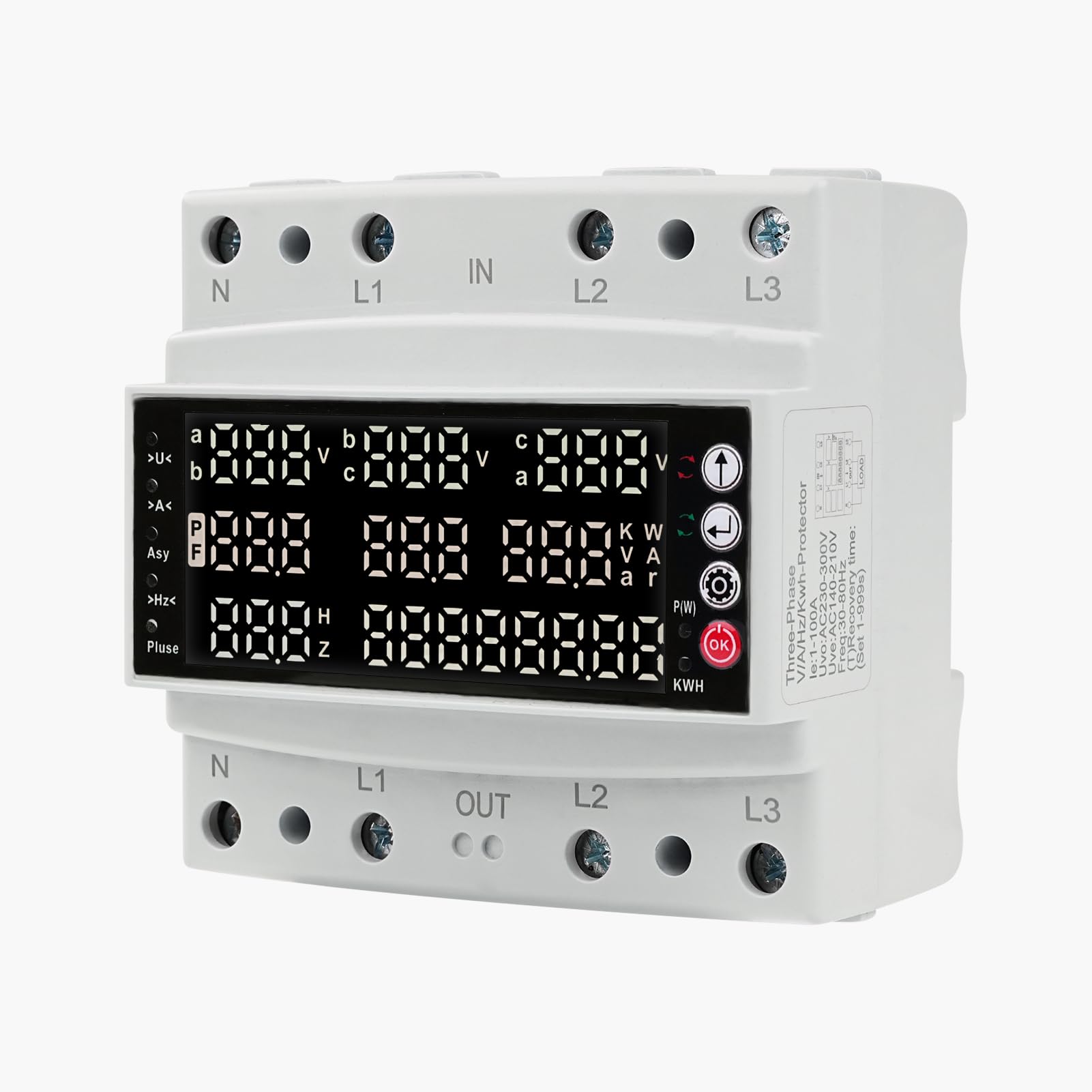DEWIN Misuratore di Consumo Elettrico Trifase,100A AC 230V Contatore Energia Elettrica Trifase Wifi con Sbilanciamento di Tensione/Ritardo di Sovracorrente/Sottotensione E Protezione