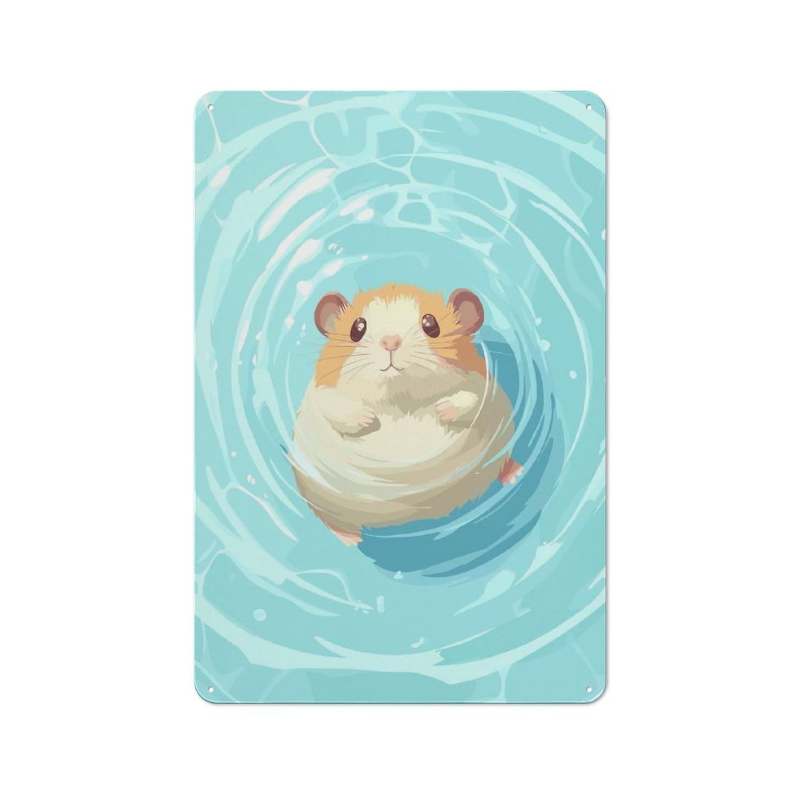 Junmoney Style-24 Hamster Floating In Water Illustration Cafe Metal Sign 30X20cm, Bistro Style Bistro Wall Plaque For Coffee Bar, Small Shop Or Dining Room