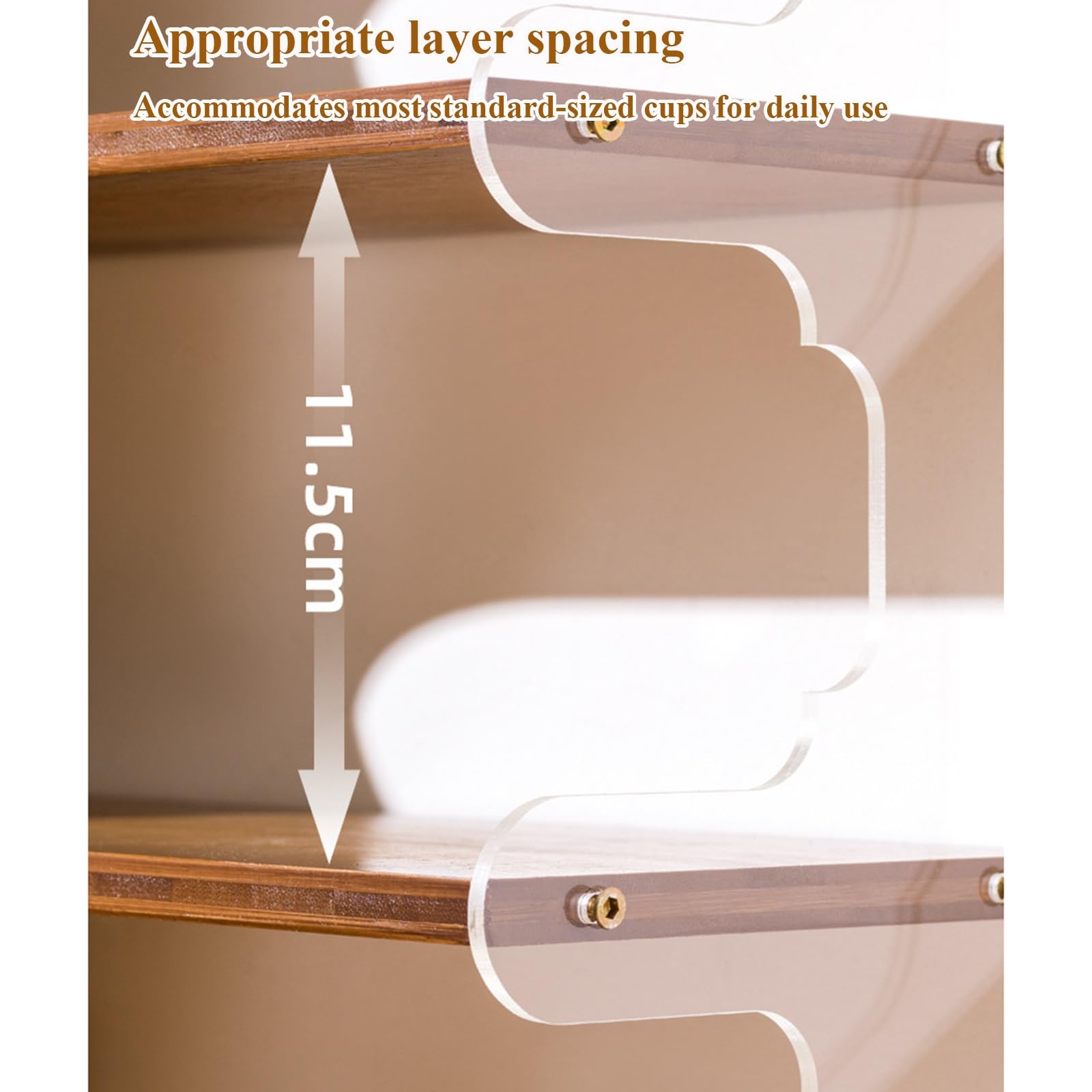 Estante expositor de tazas – Soporte para tazas de café de 3 niveles con panel acrílico, organizador de estante de encimera para cocina