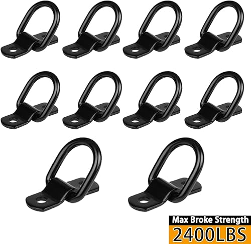 Miniatura 2 de AUCELI Anclajes de amarre de anillo en D, paquete de 10 ganchos de amarre de anillo D de capacidad de 1/4 de pulgada, 1100 libras, anclajes de