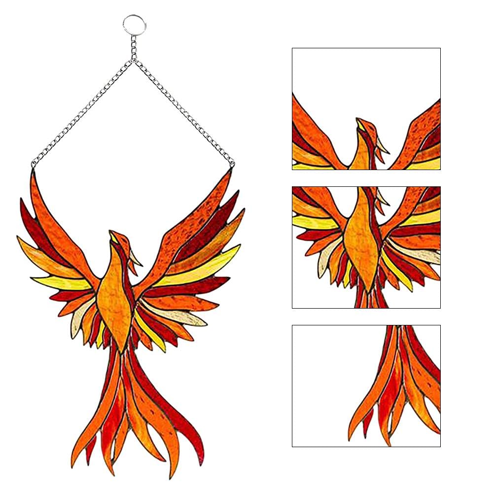 Phoenix Stained Glass Window Hanging, Phoenix Suncatcher for Window Panels Hanging Sun Catcher Ornament Window Decoration for Wall Home Garden (Photo Color)