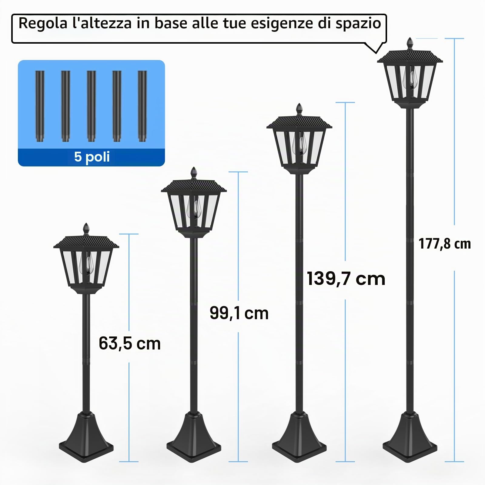 Lanterna solare in piedi per l'esterno 180 cm Lanterne solari per l'esterno con lampada da giardino da giardino leggero resistente alle intemperie, caldo bianco （2 pezzi）