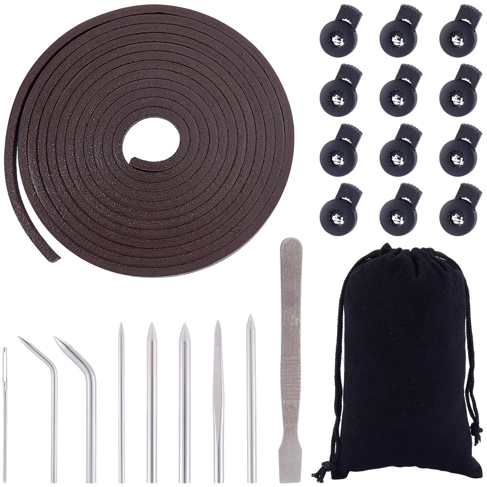CALFOVERA 41PCS Cowhide Baseball Glove Lace Needles Kit Softball Glove Repair Lace Crochet Set with 9PCS Needel Tool Kit 2m Leather Strip Rope 10 Cord Lock Stopper for Catcher DIY Repair