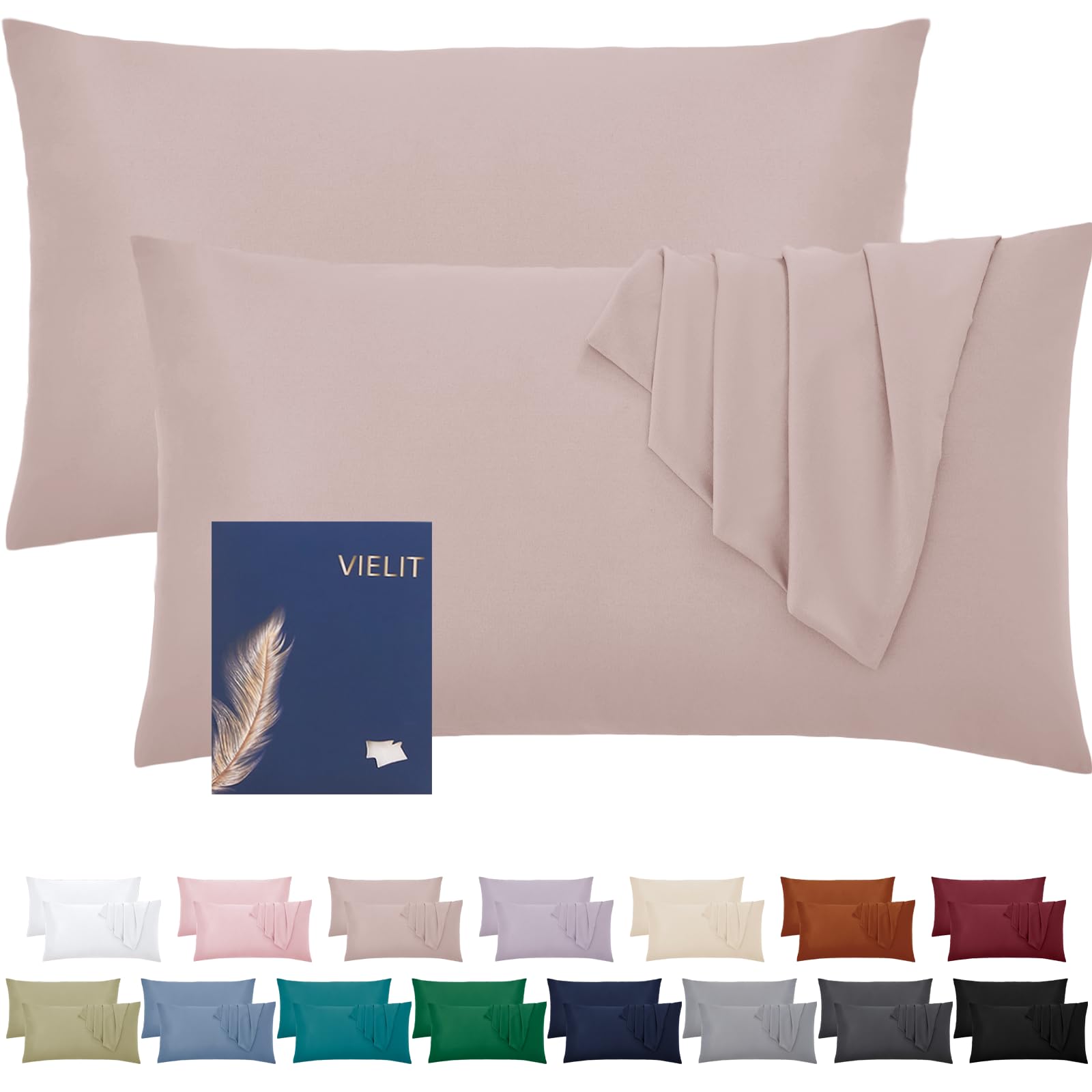 Vielit Kissenbezug Weich Kopfkissenbezug 2er Set Mikrofaser Deko Kissenhülle Für Kissen Öko-Zertifikat Resistent Hypoallergen